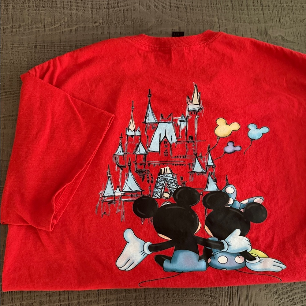Disney Red short Sleeve mom or dad Tee with Mickey and Minnie on back